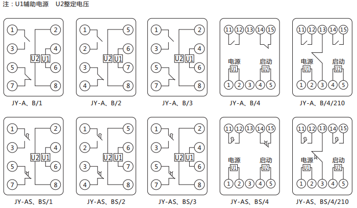 JY-B/1集成電路電壓繼電器內部接線及外引接線圖