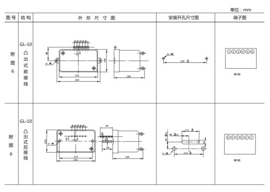 GL-17過流繼電器外形結構及安裝尺寸圖片