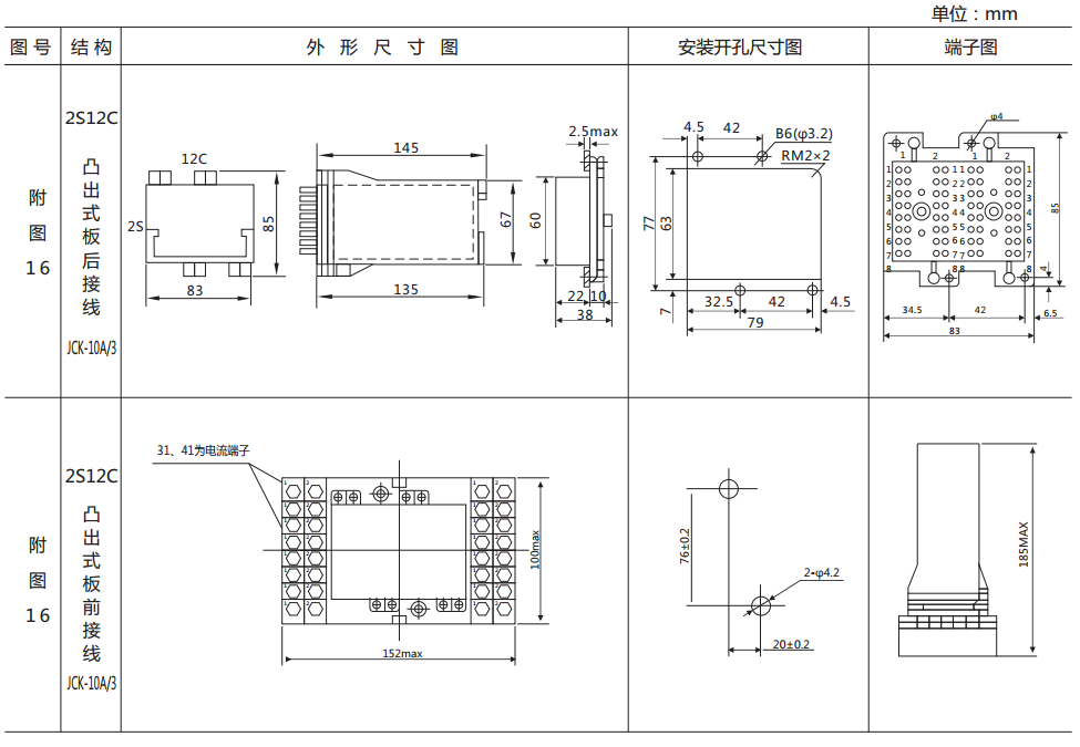 DZ-700E/3600中間繼電器外形及開孔尺寸