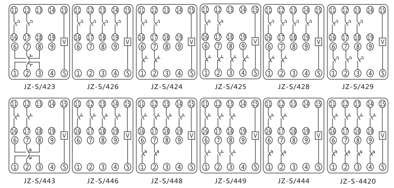 JZ-S/327靜態(tài)可調(diào)延時(shí)中間繼電器內(nèi)部接線圖及外引接線圖