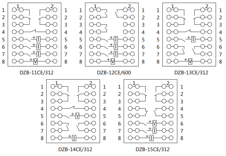 DZE-15CE/312保持中間繼電器內部接線圖及外引接線圖