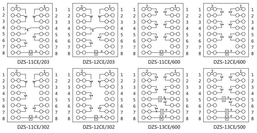 DZS-12CE/302延時中間繼電器內部接線圖及外引接線圖